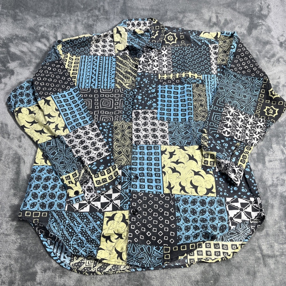 Vintage Code Zero Shirt Mens Size Large Abstract Geometric Y2K 80s Art Button Up